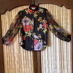 Cinc  Sept. floral blouse sheer sleeves XL